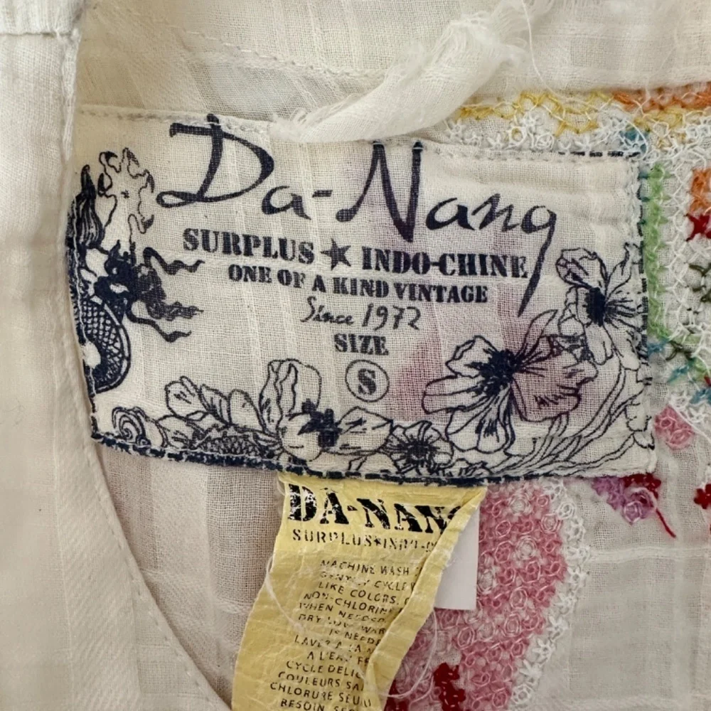 Y2K Da-Nang White Boho Sleeveless Cotton Embroidery Beaded Shift Dress Size S - Picture 13 of 15